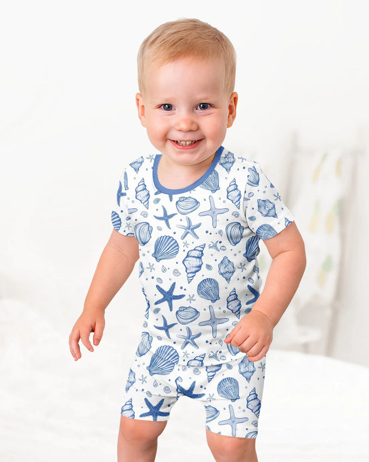 Coastal Charm Family Matching Bamboo Two Piece Short Sleeve Shorts Pajama Set