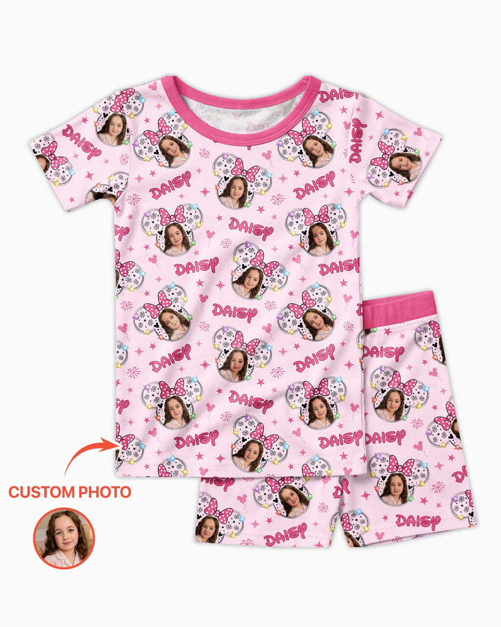 Custom Photo Little Princess Bamboo Two Piece Short Sleeve Shorts Pajama Set
