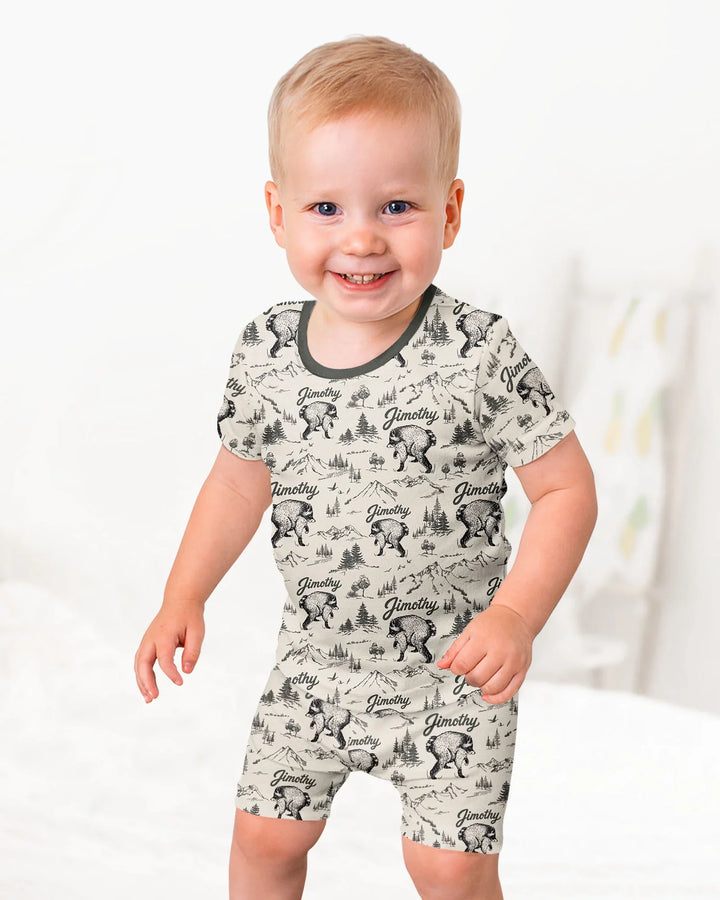 Vintage Jimothy Racoon Family Matching Bamboo Two Piece Short Sleeve Shorts Pajama Set