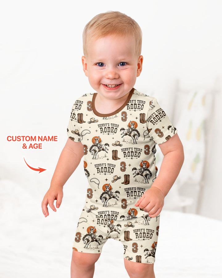 Custom Name Birthday Rodeo Bamboo Two Piece Short Sleeve Shorts Pajama Set