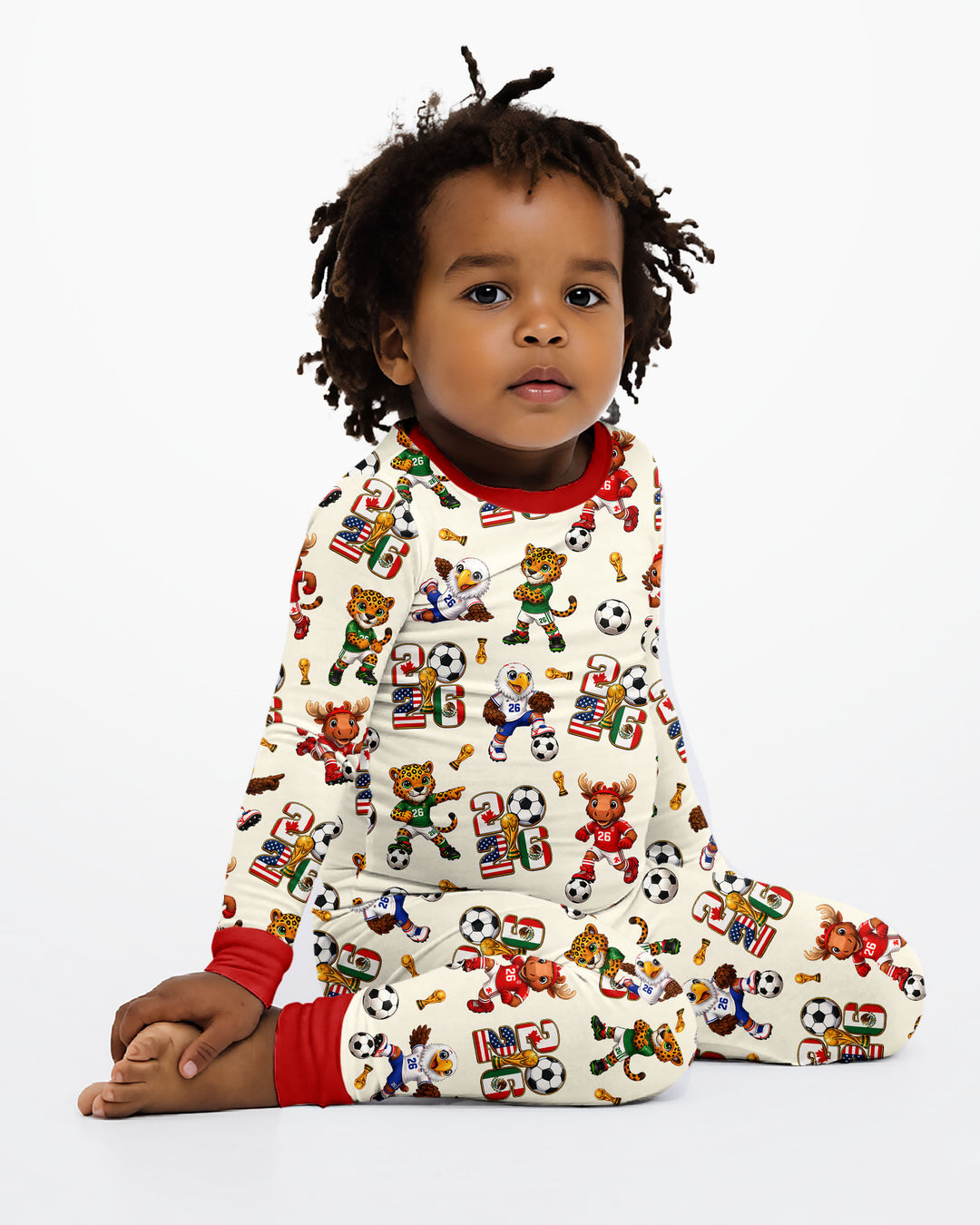Cute Soccer Mascots USA CAN MEX Bamboo Two Piece Long Sleeve Pajama Set