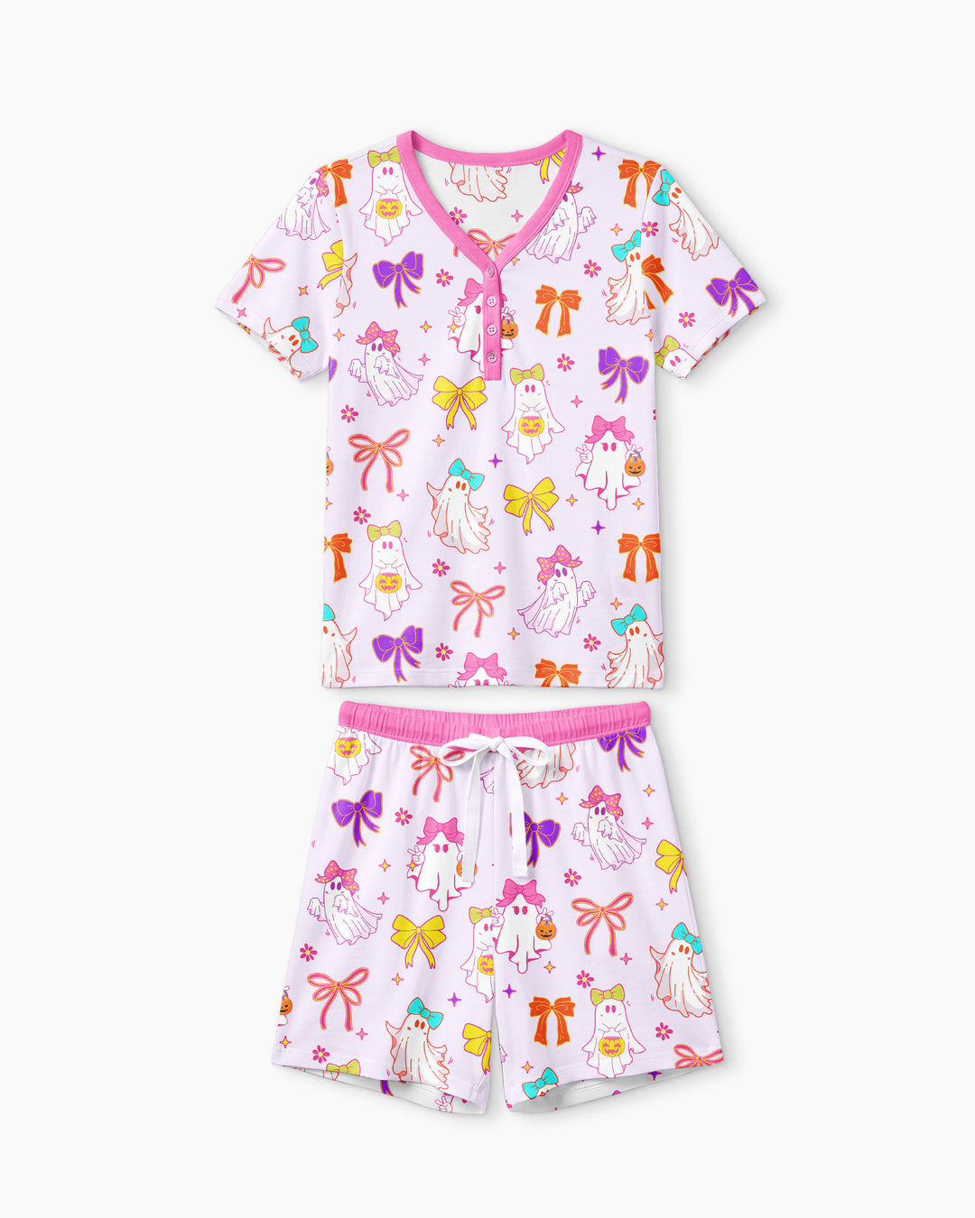 Coquette Ghost & Bow Bamboo Women Short Sleeve Short Pajama Set
