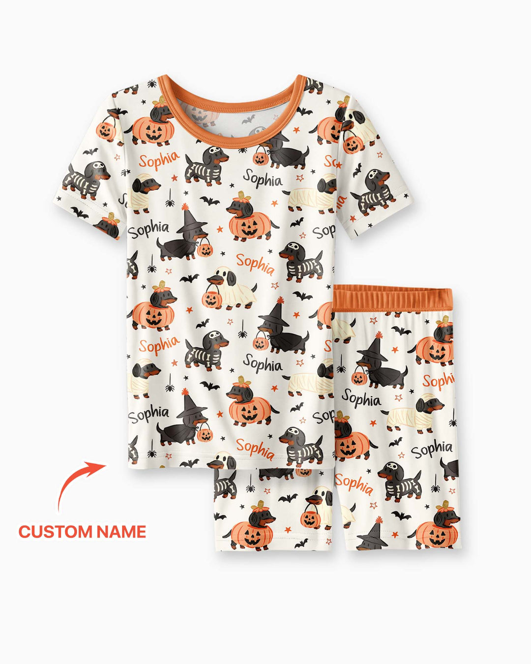 Orange and Black Dachshund Bamboo Two Piece Short Sleeve Shorts Pajama Set