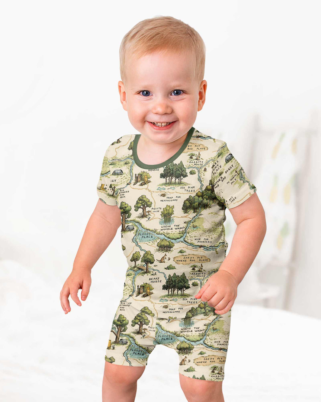 Classic Bear Maps Bamboo Two Piece Short Sleeve Shorts Pajama Set