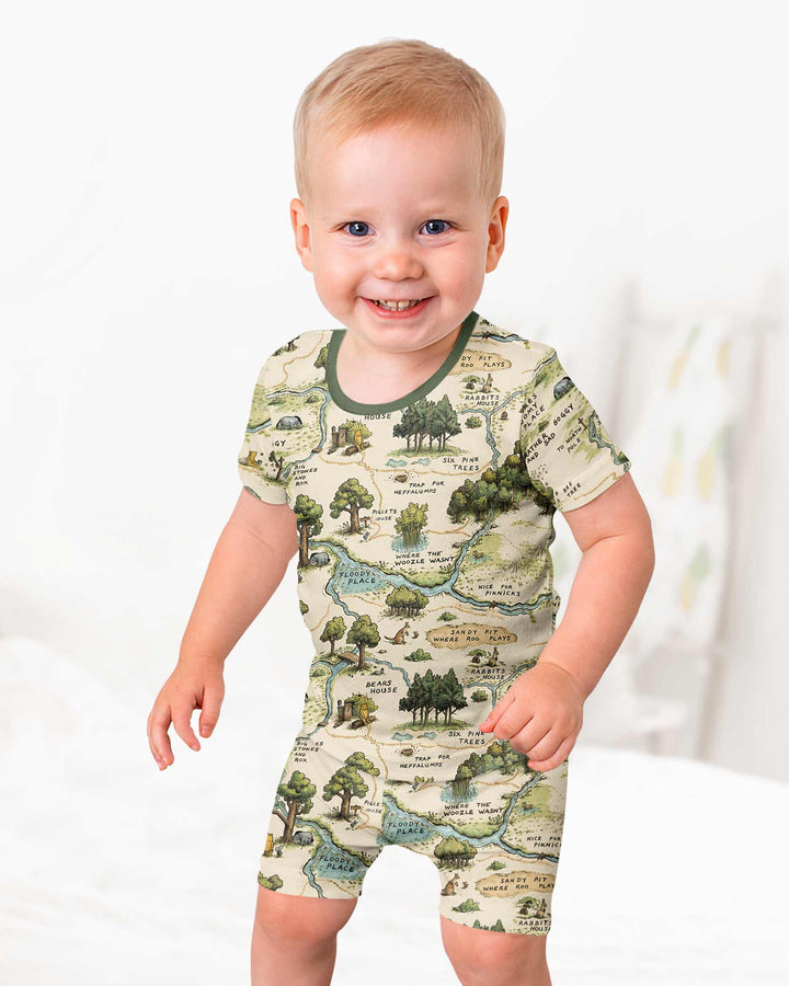 Classic Bear Maps Bamboo Two Piece Short Sleeve Shorts Pajama Set