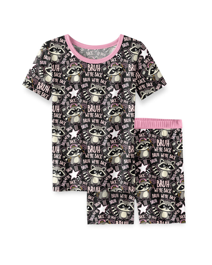 Bruh We're Back Raccoon Bamboo Two Piece Short Sleeve Shorts Pajama Set