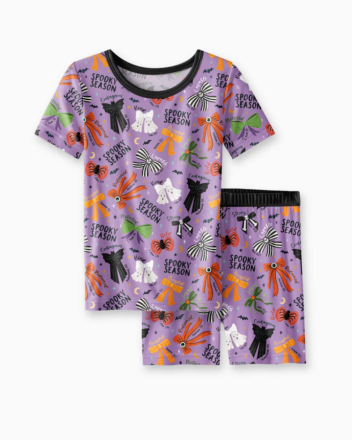 Spooky Bows Spooky Season Bamboo Two Piece Short Sleeve Shorts Pajama Set