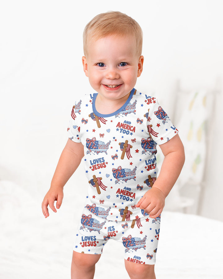 Loves Jesus And America Too Bamboo Two Piece Short Sleeve Shorts Pajama Set