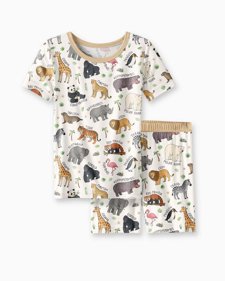 Safari Animals Bamboo Two Piece Short Sleeve Shorts Pajama Set