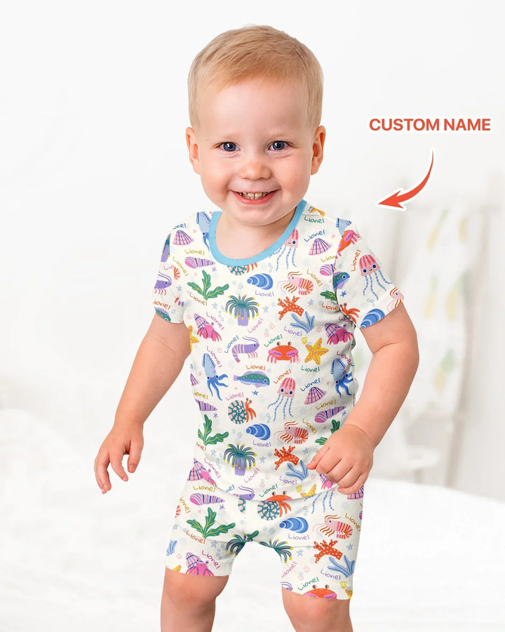 Tide Pool Pals Custom Name Bamboo Two Piece Short Sleeve Shorts Pajama Set