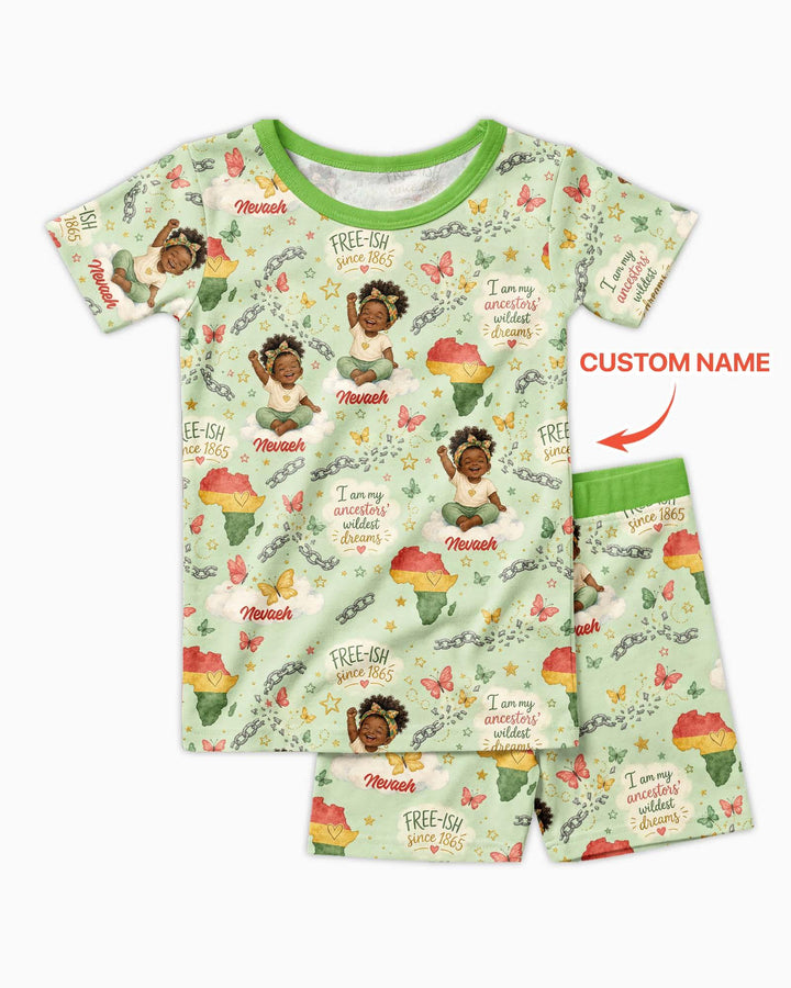 Custom Name Juneteenth I Am My Ancestors' Wildest Dream Bamboo Two Piece Short Sleeve Shorts Pajama Set