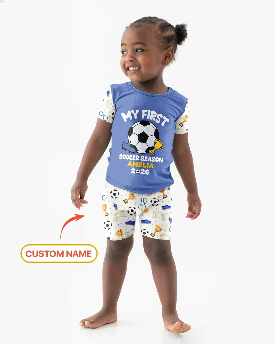 Custom Name My First Soccer Season Bamboo Two Piece Short Sleeve Shorts Pajama Set