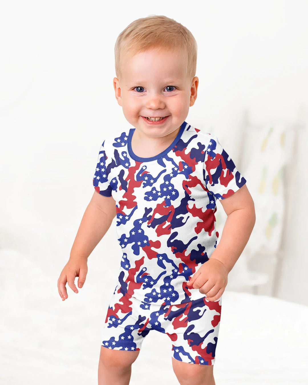 Patriot Camo Daddy & Me Matching Bamboo Two Piece Short Sleeve Shorts Pajama Set