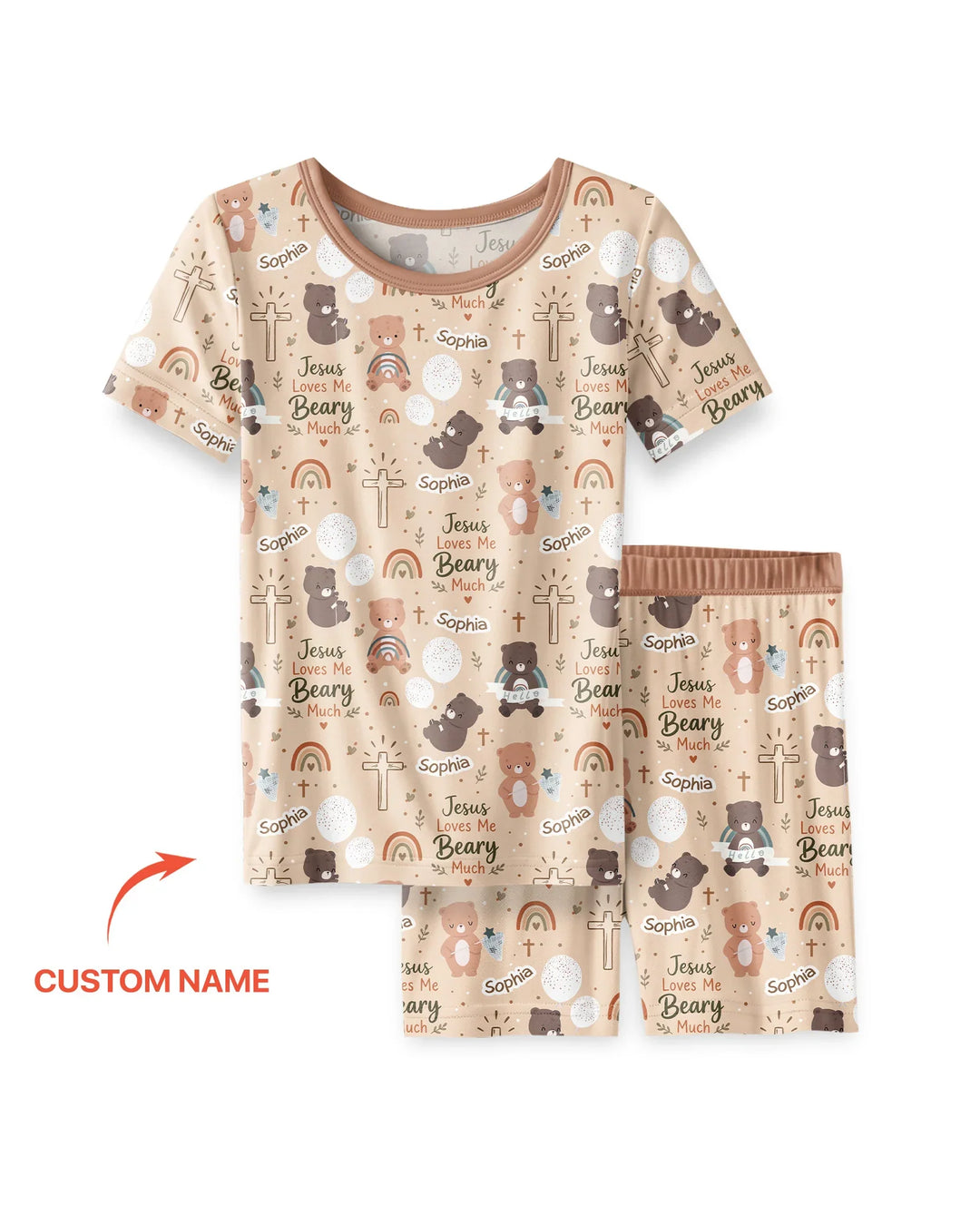 Custom Name Jesus Loves Me Beary Much Bamboo Two Piece Short Sleeve Shorts Pajama Set