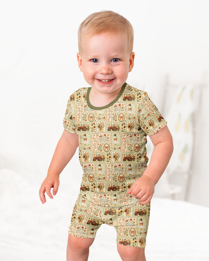 Farmhouse Fall Goose Family Matching Bamboo Two Piece Short Sleeve Shorts Pajama Set
