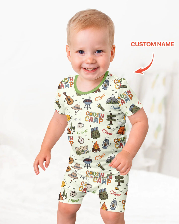 Custom Name Cousin Camp 2026 Bamboo Two Piece Short Sleeve Shorts Pajama Set
