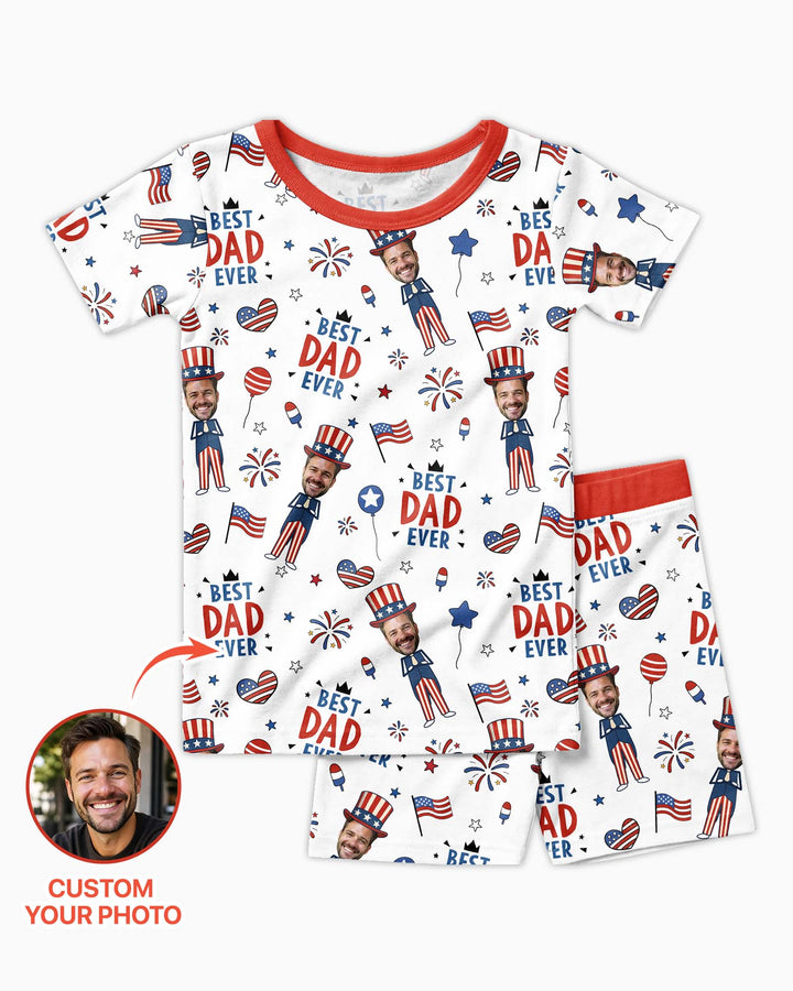 Custom Photo Best Patriotic Family Ever Bamboo Two Piece Short Sleeve Shorts Pajama Set