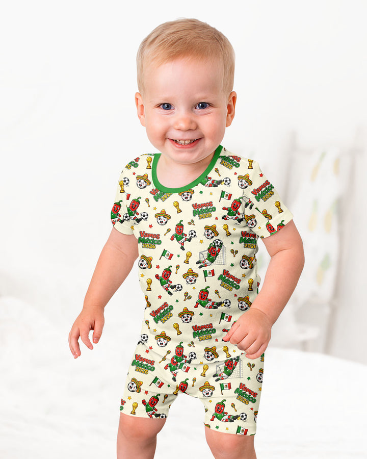 Cartoon World Soccer Vamos Mexico Family Matching Bamboo Two Piece Short Sleeve Shorts Pajama Set