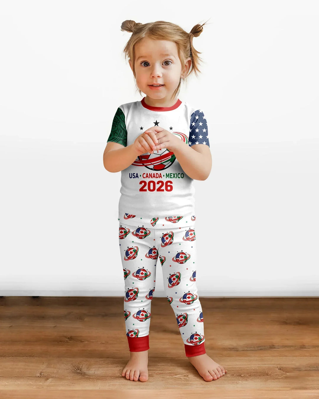 Soccer Cup USA Canada Mexico Bamboo Two Piece Short Sleeve Pajama Set