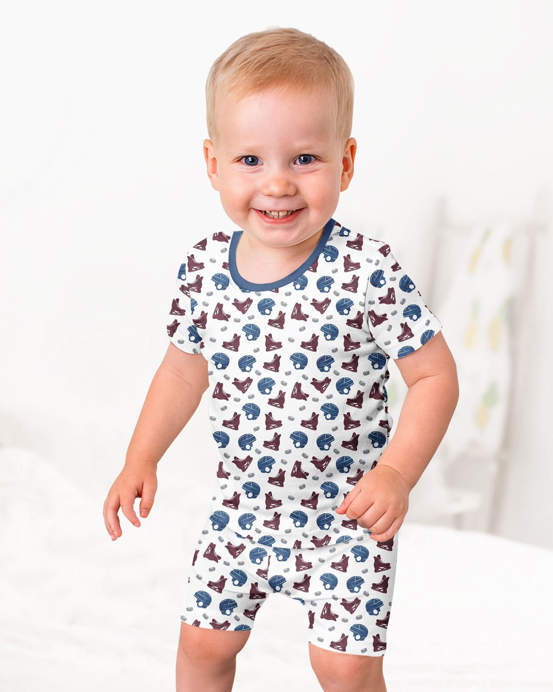 Hockey - Pucks & Gear Bamboo Two Piece Short Sleeve Shorts Pajama Set