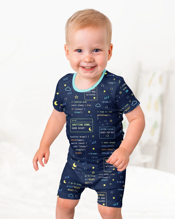 Pijama de dos piezas de bambú de manga corta con pantalón corto "It Techy Job Matching" para padre e hijo