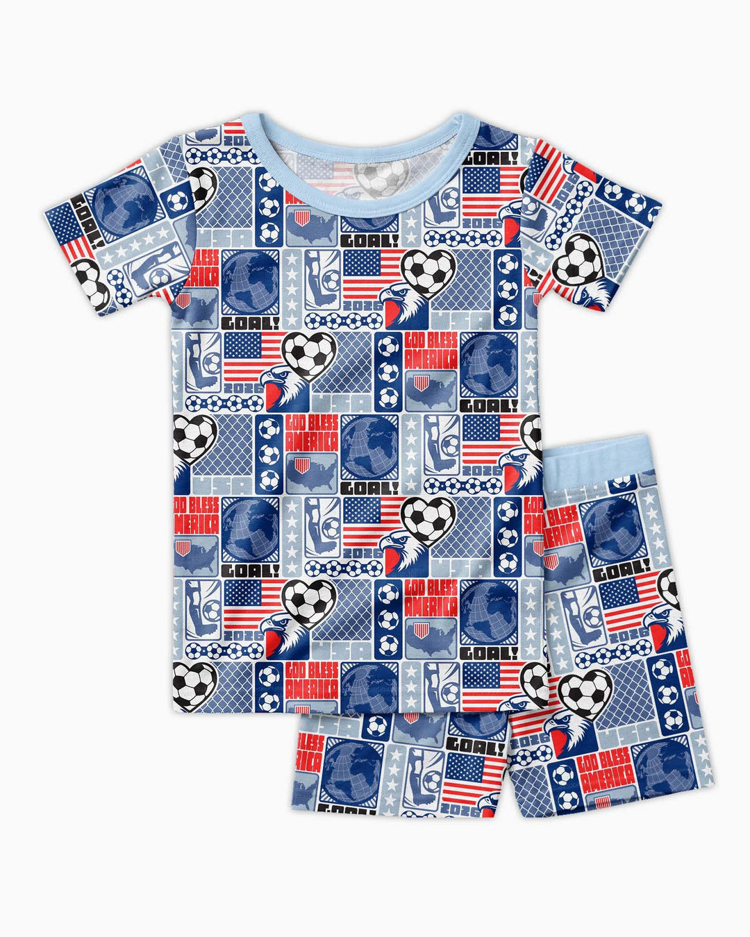 World Soccer God Bless America Bamboo Two Piece Short Sleeve Shorts Pajama Set