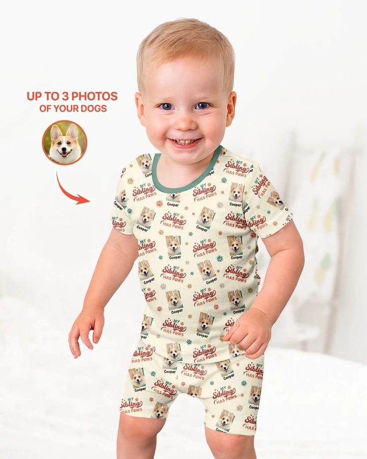 Custom Dog Photos "My Siblings Have Paws" Bamboo Two Piece Short Sleeve Shorts Pajama Set