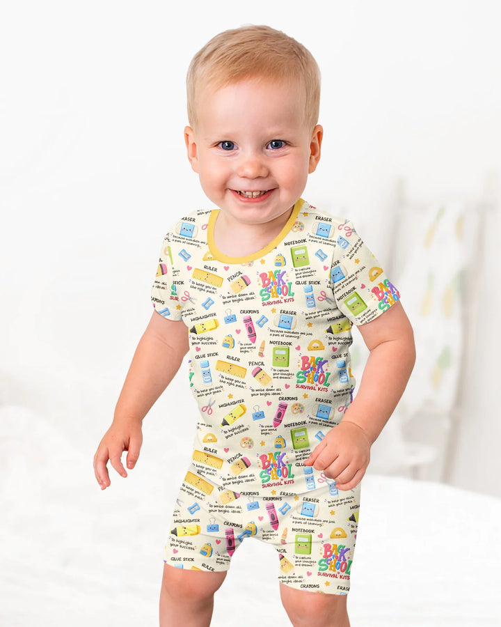 Back To School Survival Kit Bamboo Two Piece Short Sleeve Shorts Pajama Set