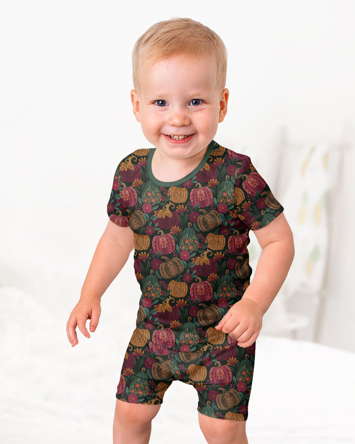 Velvet Pumpkins Bamboo Two Piece Short Sleeve Shorts Pajama Set