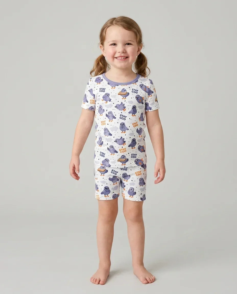Pigeon Stay Coo Bamboo Two Piece Short Sleeve Shorts Pajama Set