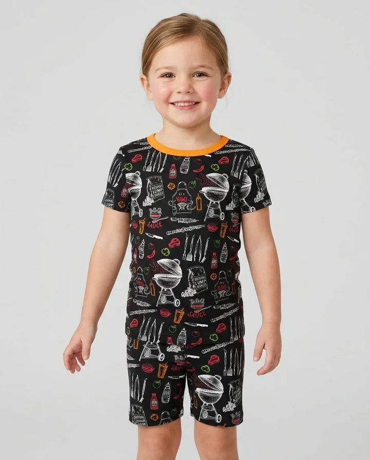 Backyard BBQ Party Family Matching Bamboo Two Piece Short Sleeve Shorts Pajama Set