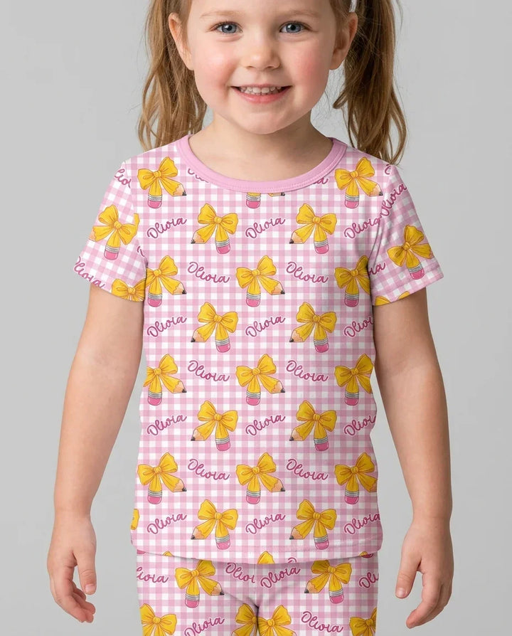 Coquette Back To School Bamboo Two Piece Short Sleeve Pajama Set