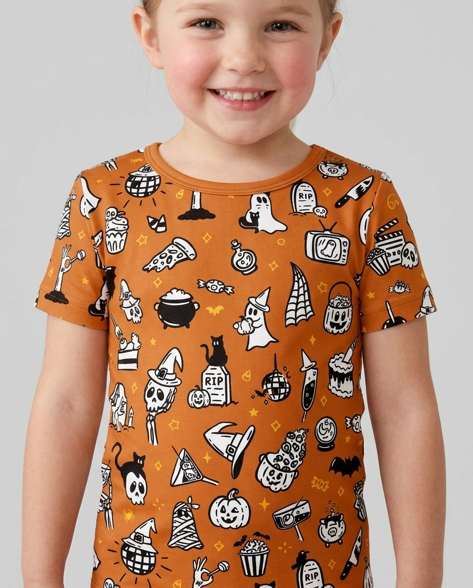 Spooky Season Bamboo Two Piece Short Sleeve Shorts Pajama Set