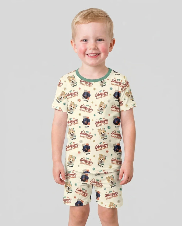 Custom Dog Photos "My Siblings Have Paws" Bamboo Two Piece Short Sleeve Shorts Pajama Set