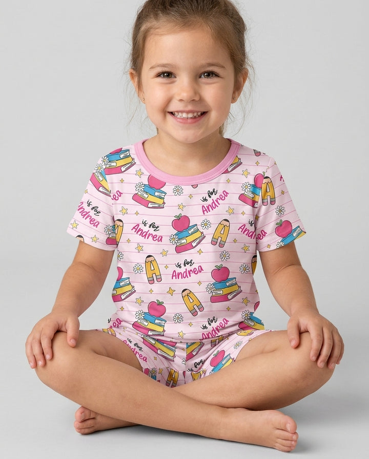 First Day of School Bamboo Two Piece Short Sleeve Shorts Pajama Set