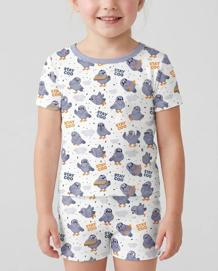 Pigeon Stay Coo Bamboo Two Piece Short Sleeve Shorts Pajama Set