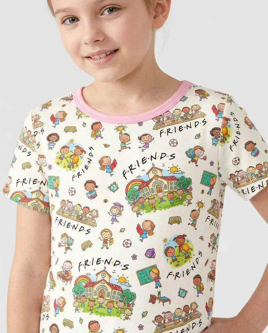 School Friends Forever Bamboo Two Piece Short Sleeve Shorts Pajama Set