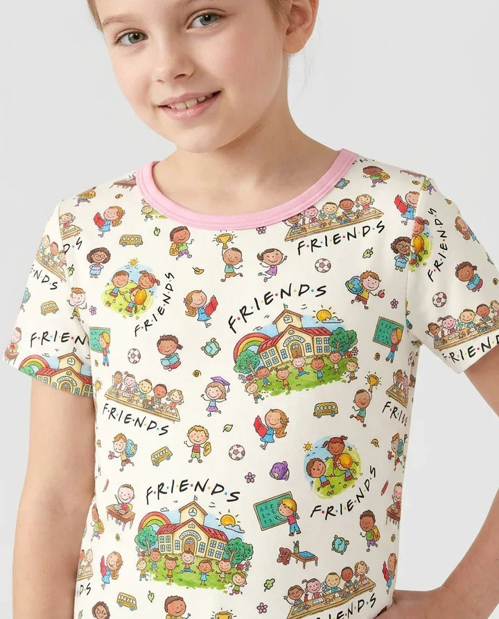 School Friends Forever Bamboo Two Piece Short Sleeve Shorts Pajama Set