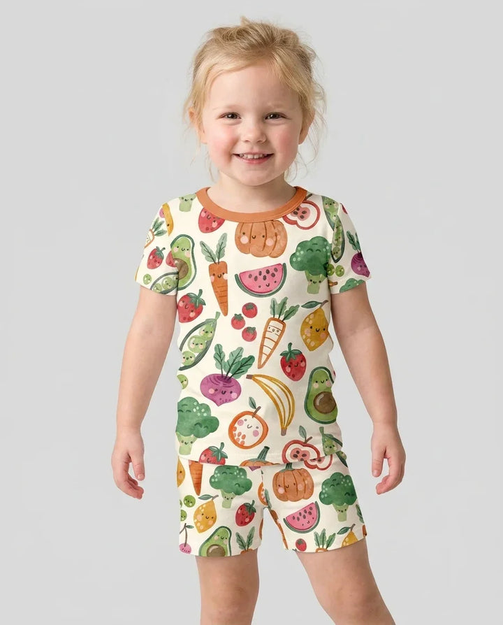Veggie Friends Family Matching Bamboo Two Piece Short Sleeve Shorts Pajama Set