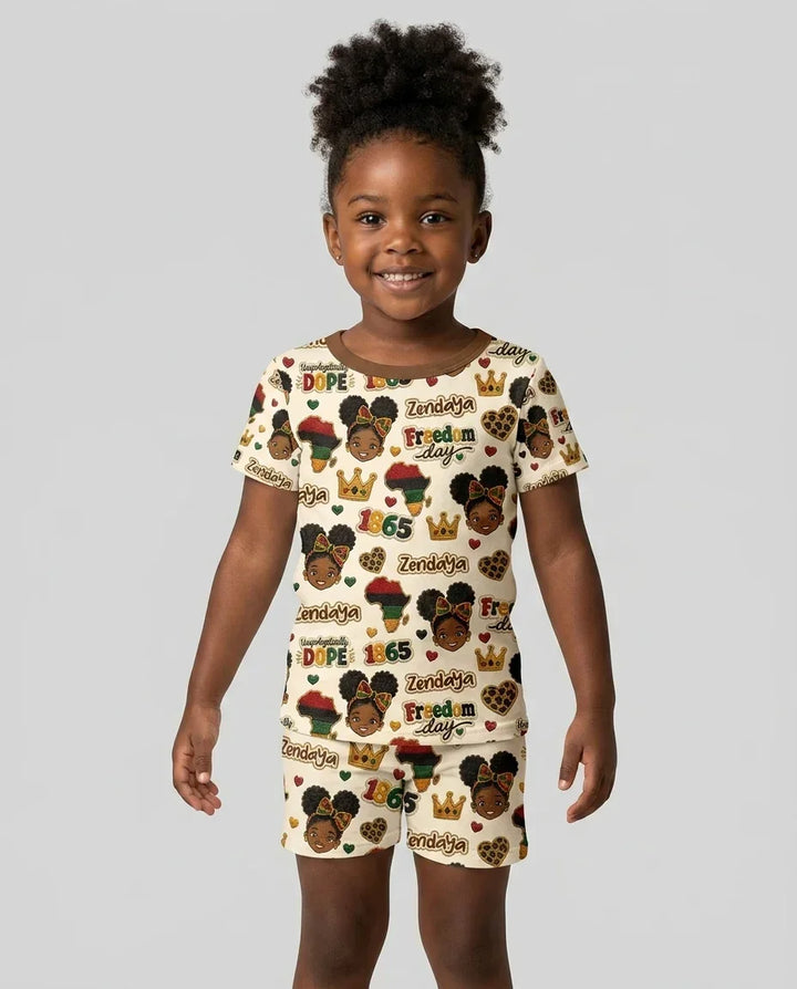 Custom Name Juneteenth Unapologetically Dope Bamboo Two Piece Short Sleeve Shorts Pajama Set