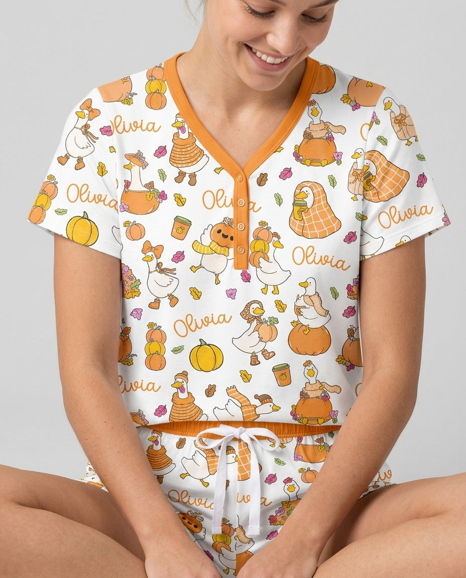 Fall Silly Goose Bamboo Women Short Sleeve Short Pajama Set