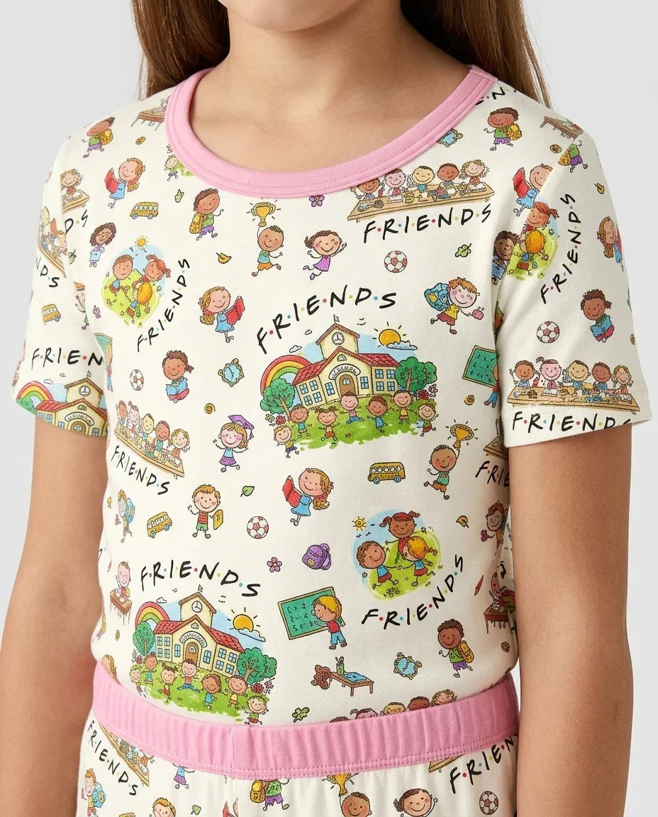 School Friends Forever Bamboo Two Piece Short Sleeve Shorts Pajama Set