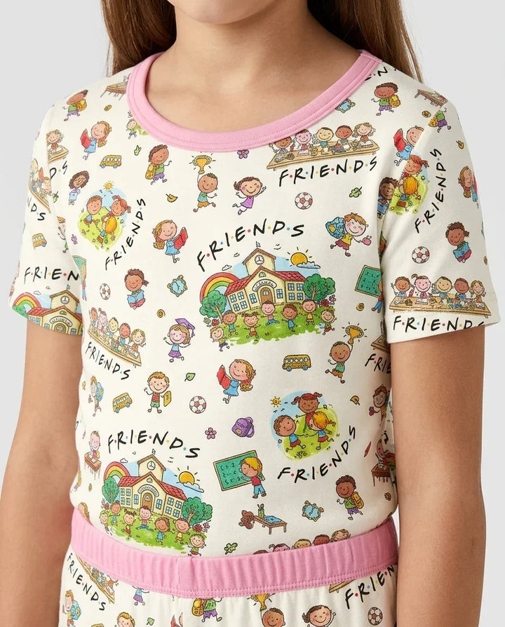 School Friends Forever Bamboo Two Piece Short Sleeve Shorts Pajama Set
