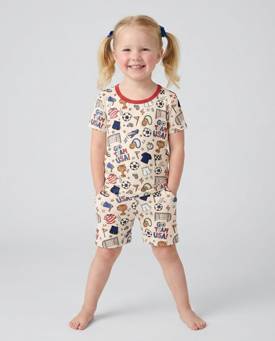 Soccer Go Team USA Bamboo Two Piece Short Sleeve Shorts Pajama Set