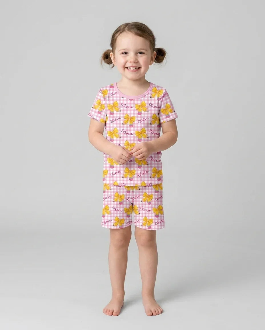 Coquette Back To School Bamboo Two Piece Short Sleeve Shorts Pajama Set