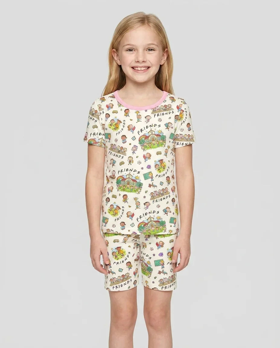 School Friends Forever Bamboo Two Piece Short Sleeve Shorts Pajama Set