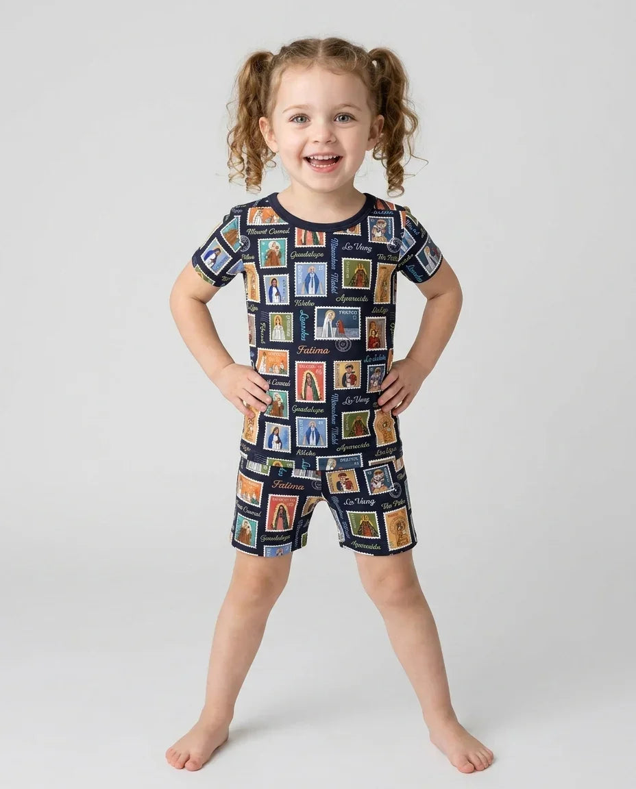 Our Lady, Around the World Bamboo Two Piece Short Sleeve Shorts Pajama Set