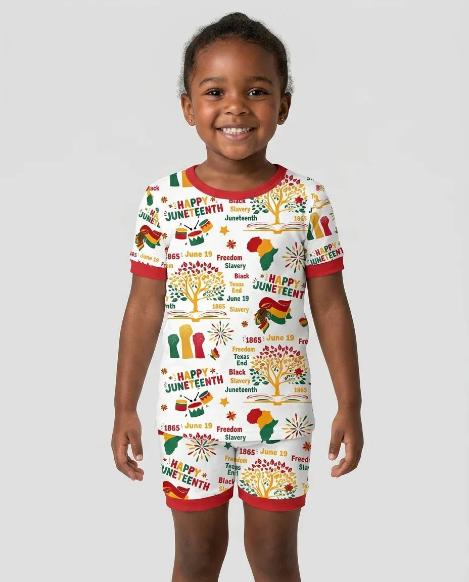 Happy Juneteenth Bamboo Two Piece Short Sleeve Shorts Pajama Set