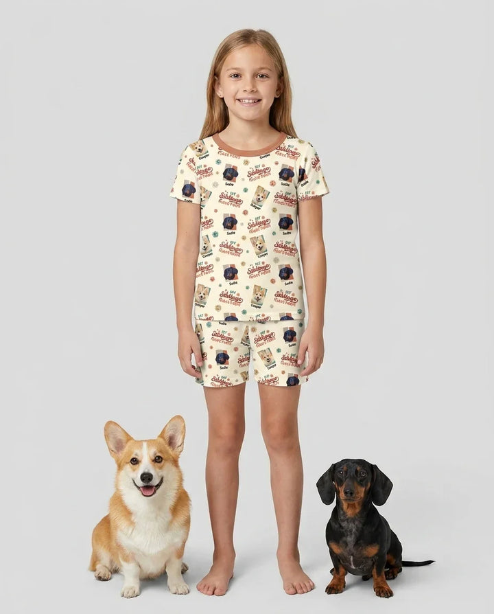 Custom Dog Photos "My Siblings Have Paws" Bamboo Two Piece Short Sleeve Shorts Pajama Set