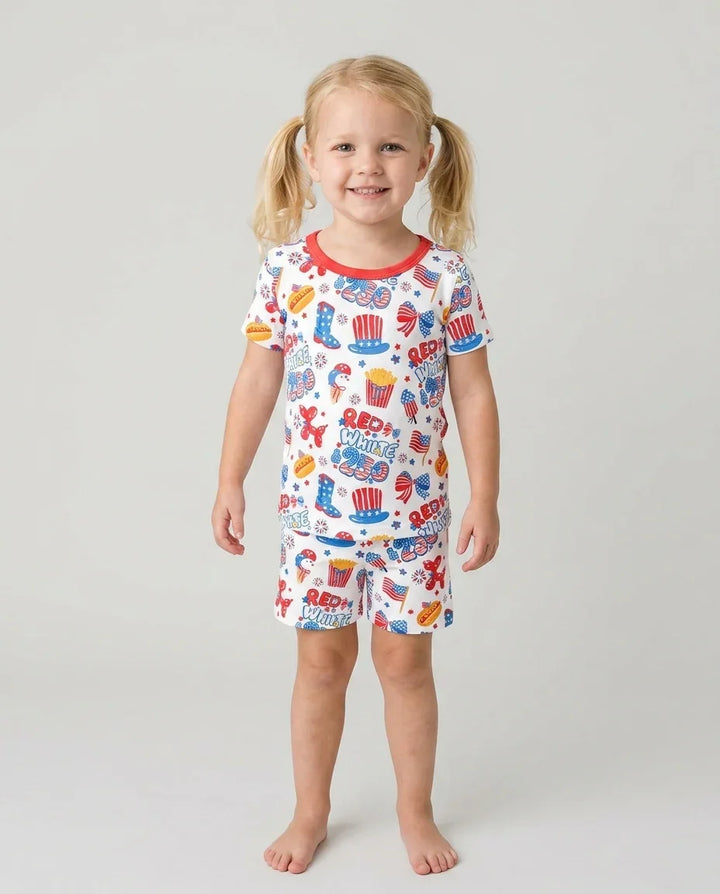 Red White & 250 Bamboo Two Piece Short Sleeve Shorts Pajama Set
